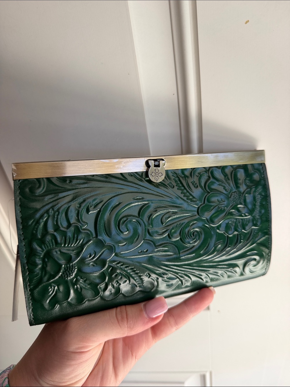 Embossed Floral Clutch Wallet in Deep Green